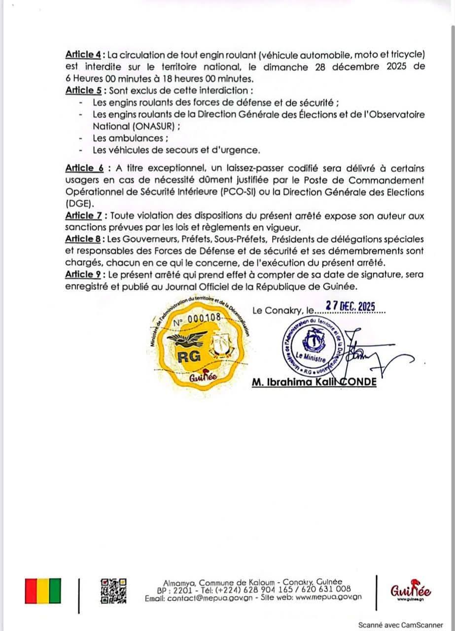 Le minist&egrave;re de l&rsquo;Administration du Territoire fixe les mesures de s&eacute;curit&eacute; pour le scrutin pr&eacute;sidentiel