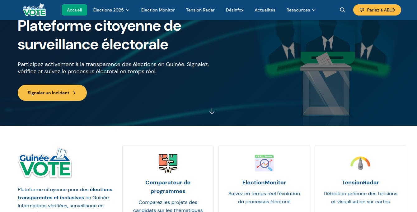 Pr&eacute;sidentielle en Guin&eacute;e : l&rsquo;ABLOGUI pr&eacute;sente la nouvelle version de sa plateforme participative de veille &eacute;lectorale #Guin&eacute;eVote